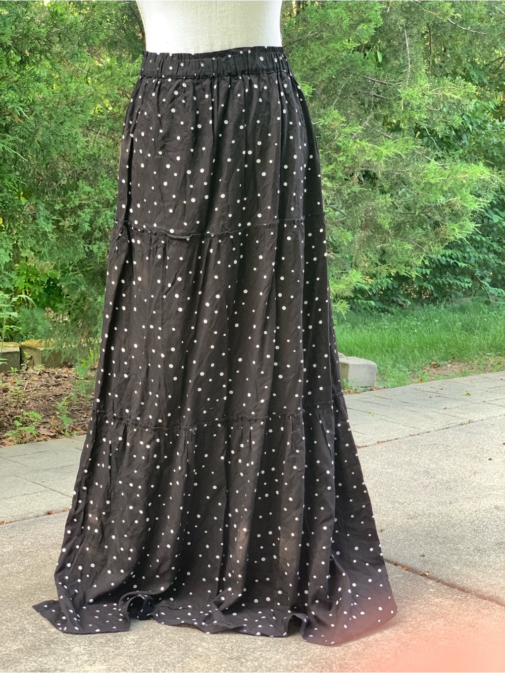 Zara Black Maxi Skirt with White Polka Dots
